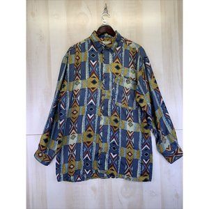 Vintage 1990s Expressions Worldwide 100% Silk Womens Button Front Shirt Dress-M-